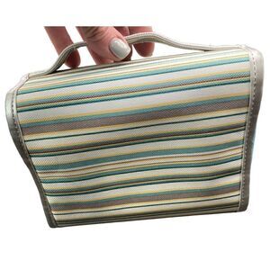 Avon Striped Hanging Travel Accessory With 3 Removable zippered pouches